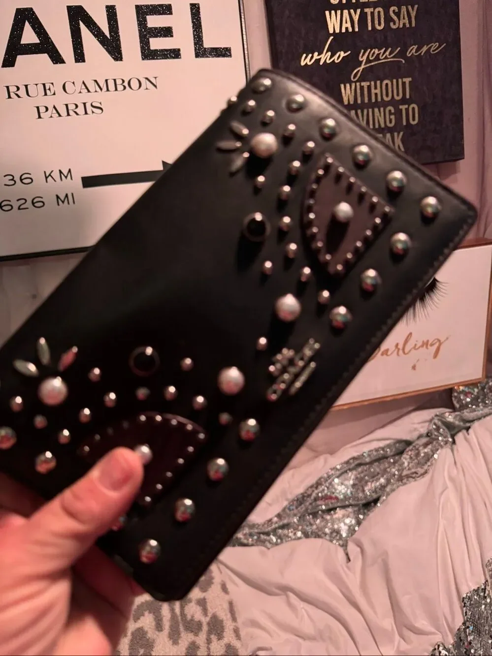 Coach western rivet studded leather crossbody wallet shoulder bag flap red black